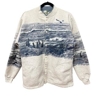 VTG Art Unlimited St Lawrence River Sweatshirt AOP Full Button Made In USA L/XL